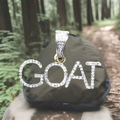 Iced Out 10K Gold 1/4 CT Diamond GOAT "Greatest Of All Time" Pendant Charm BLING - Image 1 of 4