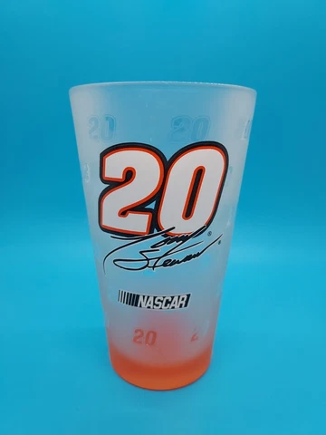 TONY STEWART GLASS • #20 Frosted Pint Nascar Signature Orange 16oz 6" Tall Beer Cover