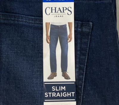 CHAPS MEN'S SLIM STRAIGHT 5 POCKET DURABLE DENIM JEANS(ABYSS BLUE 42WX32L)NWT - Image 1 of 4