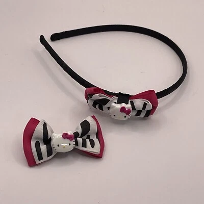 Lote De 2 Accesorios Diadema Hello Kitty Pinza Para el Pelo Rosa Negro Cebra Foto 1 de 4