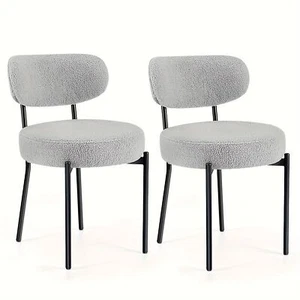 Set of 4 Modern Boucle Dining Chairs Curved Backrest, Metal Legs for Living Room - Picture 1 of 12