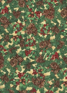 Christmas Cones & Holy 1 Fat Quarter cotton quilt fabric Gifts of the Season - Picture 1 of 1