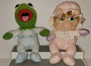 Lot 1984 Muppet Babies Baby Kermit Frog Miss Piggy Plush Hasbro Softies Pampers - Picture 1 of 2
