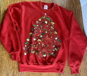 Vintage Jerzees Sweatshirt Med 80s Ugly Tacky Christmas Tree * made in USA - Picture 1 of 13