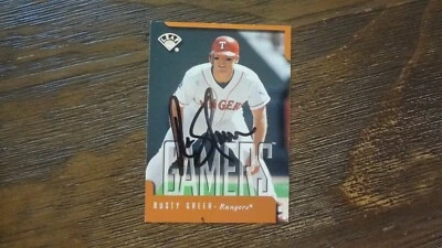 1997 LEAF RUSTY GREER  AUTOGRAPHED BASEBALL CARD - Image 1 of 2