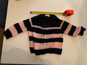 Vintage Blue and Pink Girl Sweater Hand Knitted by Grandma - Picture 1 of 3