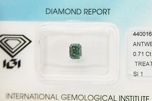 Emerald Cut Diamond Fancy Green Blue SI1 Color Enhanced 0.71 Carat IGI Certified - Picture 1 of 6