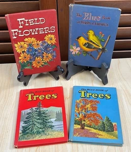 4 VTG Nature Books Red/BLU Book Of Trees Blue Book Of Birds Field Flowers 1950’s - Bild 1 von 14