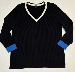 Talbots Cashmere Blend Long Sleeve V-Neck Sweater Women's 2X Navy Blue Pullover - Picture 1 of 10