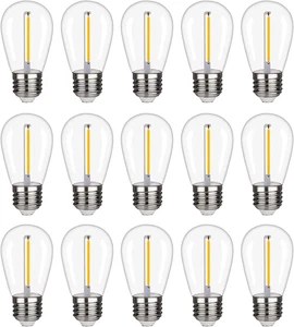 15 Pack S14 LED String Light Bulbs, 1W Shatterproof & Waterproof Outdoor Indoor - Picture 1 of 12
