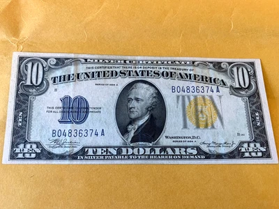 1934A $10 Dollar Bill • North Africa Note • Gold Seal Note • Crisp XF - Image 1 of 2