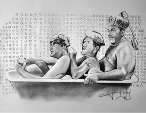 Three Stooges, 3 Stooges, Original Art, COPY 3 In A Tub Shemp - Bild 1 von 2
