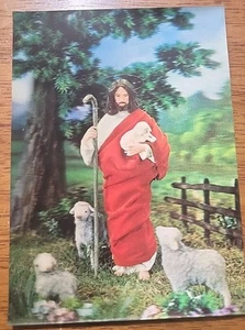 Jesus Holding Lamb 3D Lenticular Christianity Postcard - Picture 1 of 5