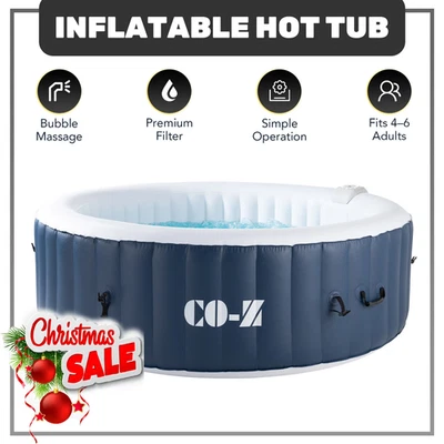 Round Inflatable Hot Tub Portable 130 Air Jet w. Pump & Cover 4-6 Person, Blue - Image 1 of 4
