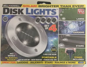 Bell + Howell Solar Disk Lights Powered 4 LED Brushed Steel As Seen on TV-OBox - Picture 1 of 6