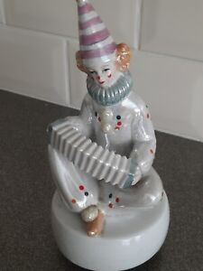 Vintage Porcelain Musicsl Rotating Figurine Of A Clown