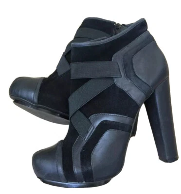 Topshop Botas Botines Cuero Negro Cuero Y Gamuza Talla 38 EE. UU. 8 Tacón Bloque Foto 1 de 4