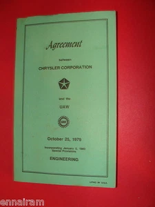 Chrysler Corporation & UAW Union Agreement Oct 1979 Engineering - Picture 1 of 1