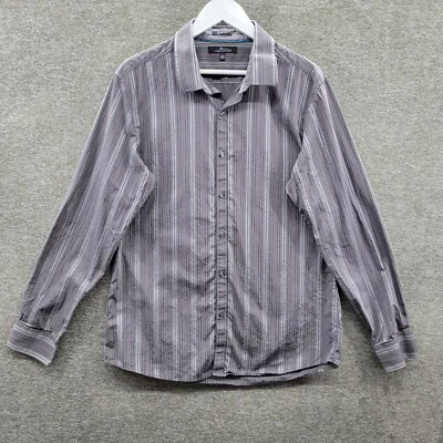 Camisa Marc Anthony Para Hombre Grande Gris Rojo Rayas Abotonada Manga Larga Algodón Foto 1 de 4