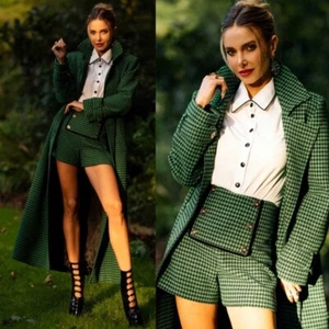 Women's Green Chippendale Coat Casual Long Jacket+shorts Notch Lapel Blazer - Picture 1 of 12