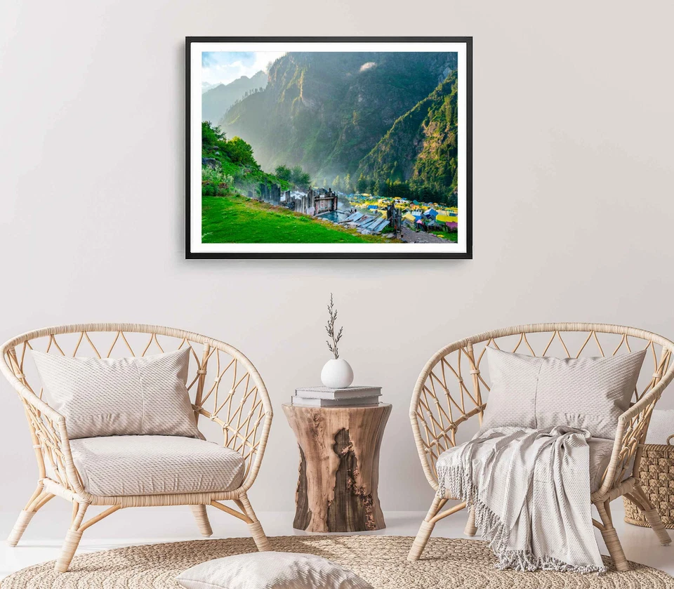 Mountain Print, Forest Wall Art, Village Framed Nature Wall Art, Natural - Image 1 of 1