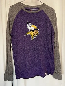 Minnesota Vikings Shirt Wms Sz M Raglan Football Majestic Purple Gray MN NFL Fan - Picture 1 of 10
