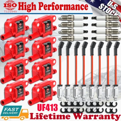 Bobina de encendido de alto rendimiento y bujía y cable para Chevy GMC 5,3 L 6,2 L UF413 Foto 1 de 4