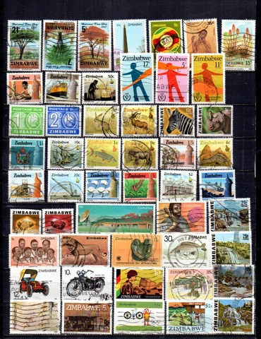 ZIMBABWE COLLECTION OF 67 ALL DIFFERENT STAMPS.  PLEASE SEE 2 DIFFERENT SCANS Cover