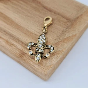 Lia Sophia Fleur-de-Lis Charm Gold Tone Clear Cut Crystals, Lobster Clasp - Picture 1 of 6