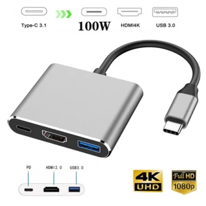 3-in-1 USB 3.1 Type-C to 4K HDMI Multiport Adapter Hub Cable for Type C Laptop - Photo 1 sur 20