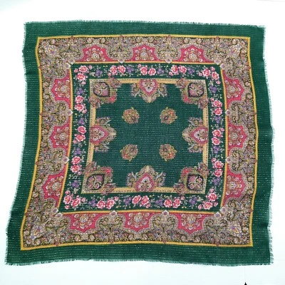 De Colección Años 70 Glentex Bufanda Cuadrada Verde Floral Paisley Flecos Joya Tonos Suave Boho Foto 1 de 4