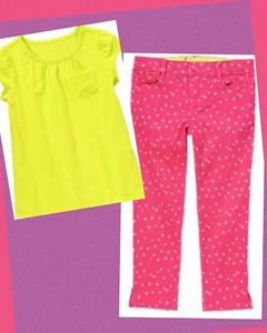 NWT 8 Gymboree BRIGHT IDEAS Cotton 2pc PINK JEANS & YELLOW TOP adj waist Diamond - Picture 1 of 3