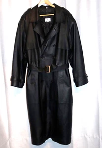 Timothy Daniels Long Leather Black TRENCH COAT Men's L Dbl Breasted w/Liner MINT - Picture 1 of 8