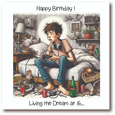 BLUSH & WHISTLE 16th Birthday Card - Living The Dream at 16 - Funny Teenagers Bedroom - BW0057