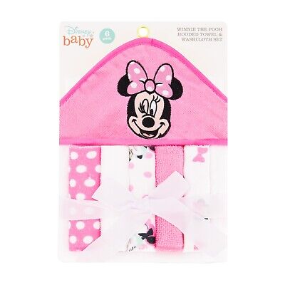 Disney Baby Minnie Mouse Hooded Towel With 5 Piece Washcloth Set, GIFT, GS71797 • 18.99$