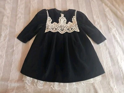 Vintage 80s Jessica McClintock Girls 2T Green Velvet Dress White Lace Holiday - Image 1 of 4