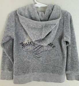 Juicy Couture Gray Zip Up Hoodie Jacket Girl Sz 4 Soft Velour Spring Logo - Picture 1 of 7