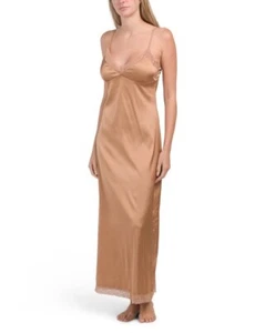 BELLE VERRE NOTTE Satin And Lace Gown Tan Color Size M - Picture 1 of 3