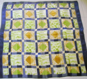 -GREEN WHITE NAVY SQUARE POLYESTER SCARF SARONG WRAP Apx 40" x40" HEAD HAIR WRAP - Picture 1 of 2