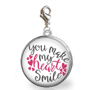 You Make My Heart Smile Clip On Charm for Bracelet Zipper Pull Purse Charm Love - Picture 1 of 2