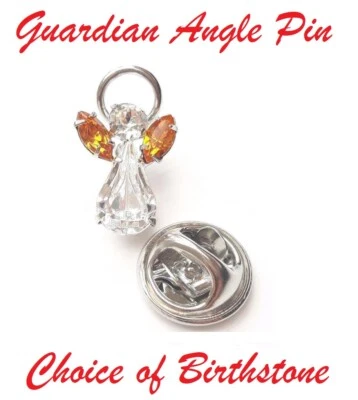 Guardian Angel Crystal Birthstone Month Lapel Pin Brooch Gift item - Image 1 of 2