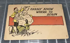 Vintage Postkarte Friseur Haarschnitt weiß kaum wo man anfangen soll - Bild 1 von 4