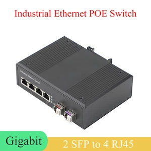 Gigabit SFP Industrial Transceiver 2 SFP to 4 POE 1000M Fiber Optic Switch - Picture 1 of 11