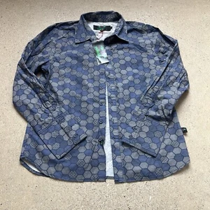 VINTAGE Tripp NYC Button Shirt Large Mens Blue Grey Geometric Goth 90s Y2K NWT - Picture 1 of 4