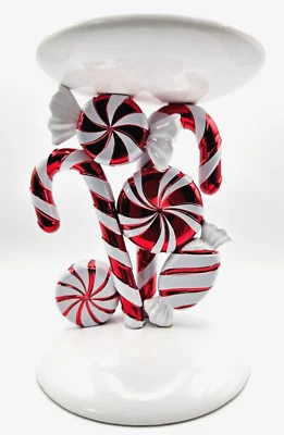 Bath & Body Works 7" Peppermint Candy 3-wick Candle Holder Christmas Pedestal - Image 1 of 3