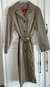 Tibor Womens vintage Leather  Trench Coat TAN vintage sz 16=modern sz 10-12 - Picture 1 of 6
