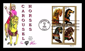 2979A 32c Stamp Set (PLATE BLOCK) (1995) CAROUSEL FDC HD/HP BY JULIAN M. PUGH - Picture 1 of 1