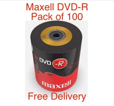 100 x  GENUINE Maxell DVD-R 16x 4.7GB Blank DVD Media Discs Shrinkwrap Pack - Image 1 of 2