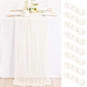 8 Pack Ivory White Cheesecloth Table Runner 10ft Wrinkled Rustic Fall Table R... - Picture 1 of 8