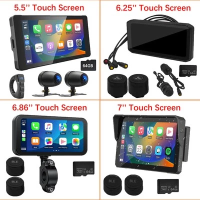 5.5"6.25''6.86''7'' Touch Screen Motorcycle Dash Cam Apple&Android Auto+TF Card - Image 1 of 4